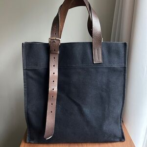 Hermes Etrivière Bag Navy Canvas Brown Leather Handles Etriviere Tote